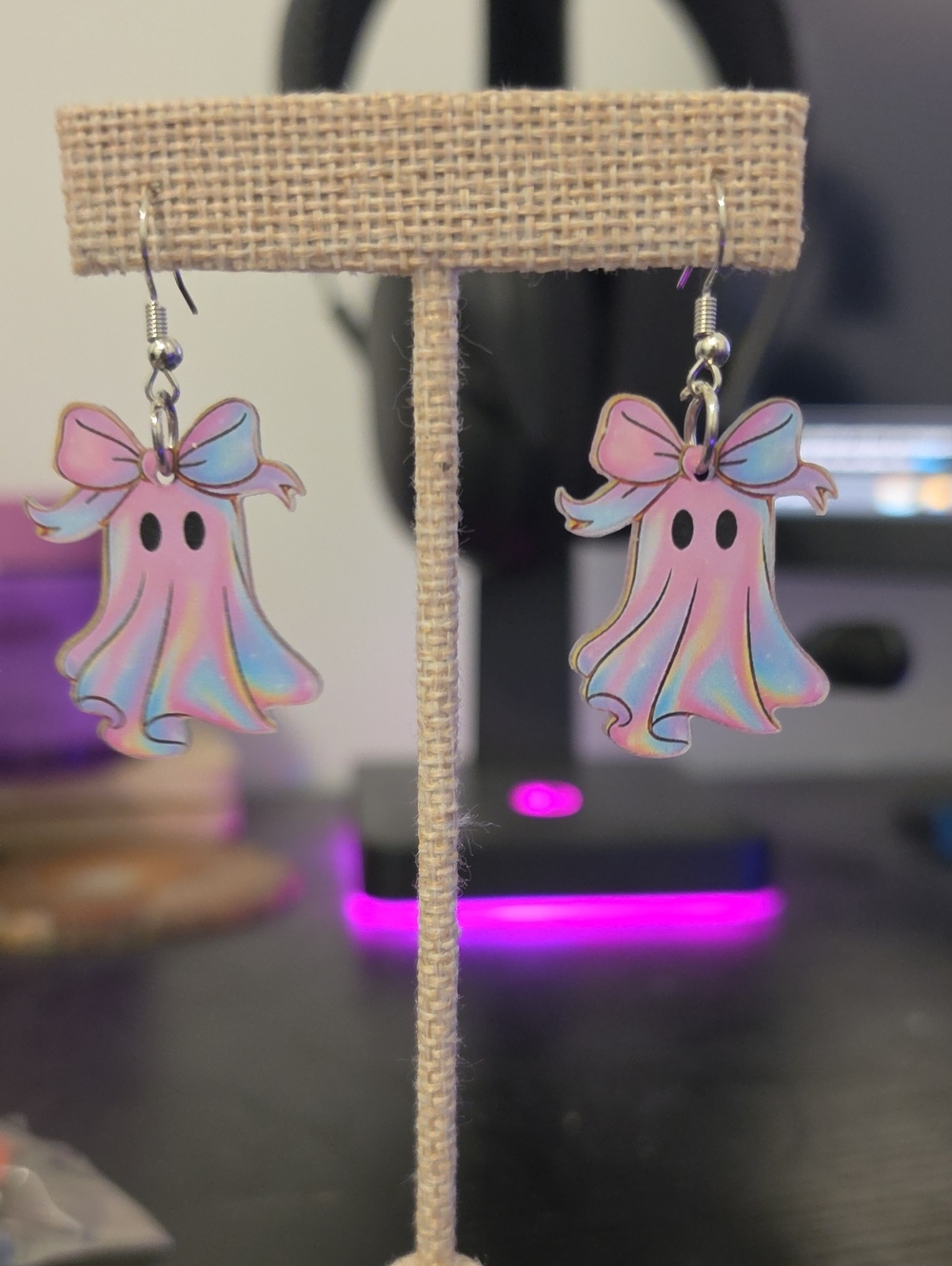 Cute Pink Pastel Ghost Bow Earrings